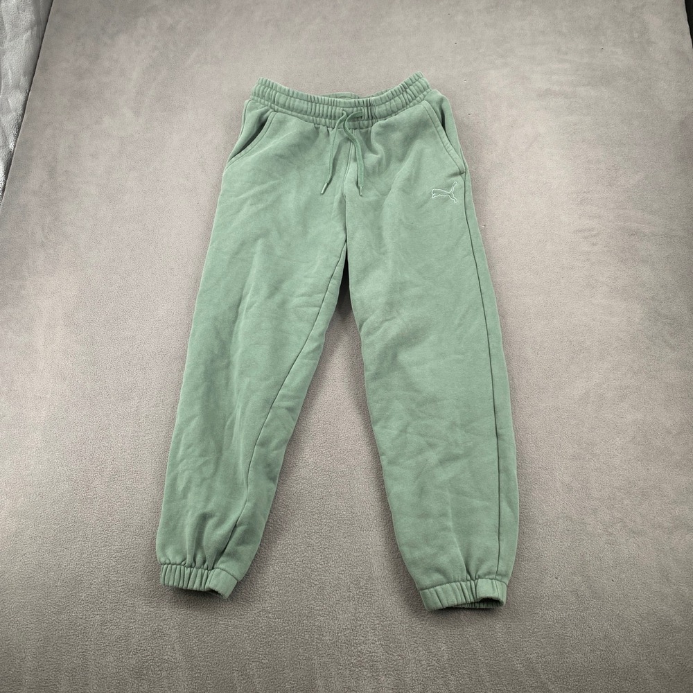 Puma Womensβ Sage Green Fleece Joggers Sweatpants Small Embroidered Logo 5356